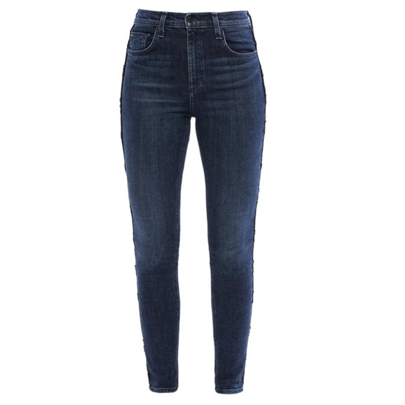 Rag & Bone High Rise Skinny Jeans Dark Wash Distressed Side Stripe Size 26 - Picture 1 of 10